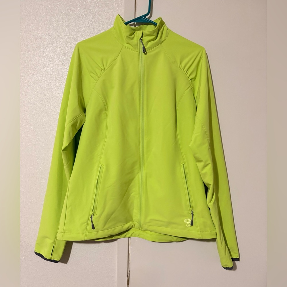 Mountain Hard Wear Neon Green Woman Large Zip Up Jacket W/ Turtle Neck & Pockets